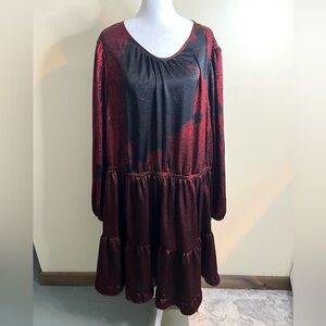 Lane Bryant Shimmering Red and Black Long Sleeve Fit N Flare Dress